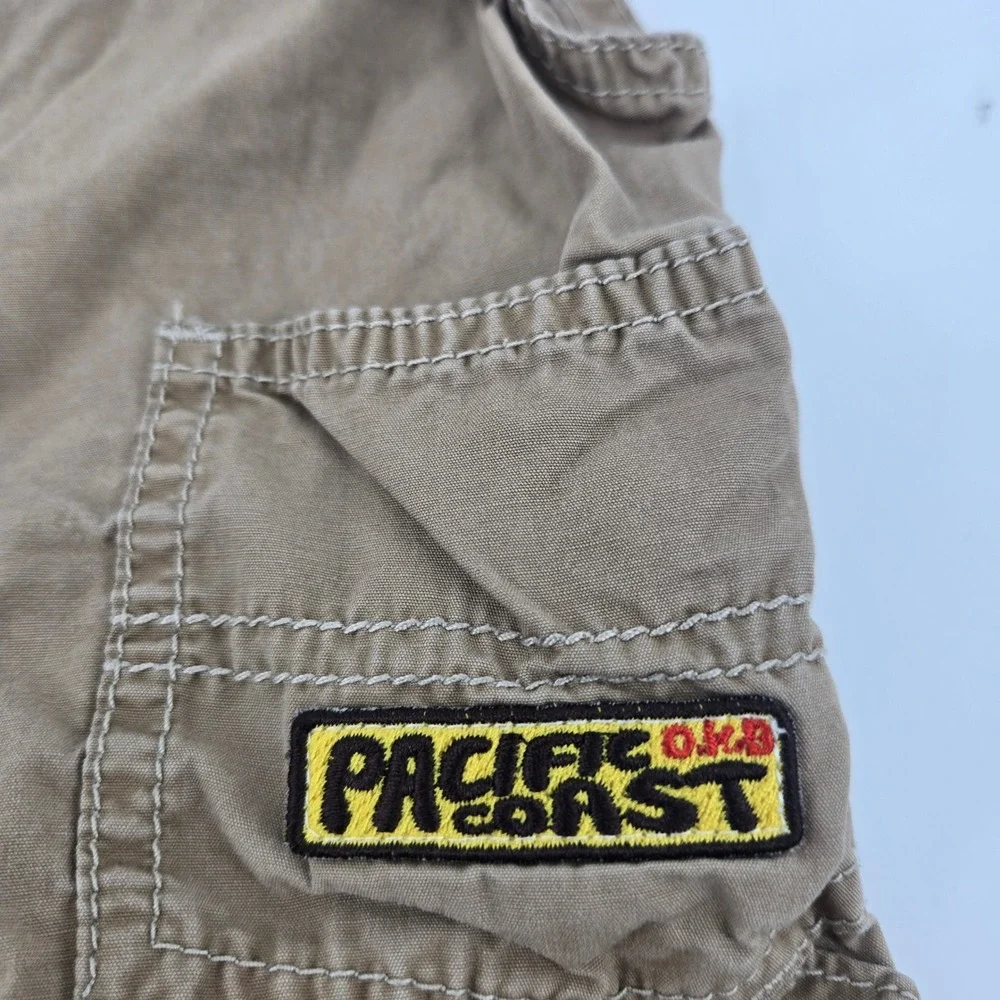 OshKosh B'gosh Baby Boy 6M Khaki Canvas Shortalls Blue Crab Patch GUC